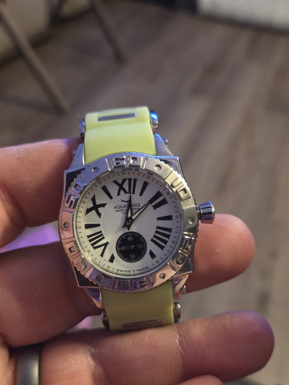 AquaSwiss Stainless Steel Watch with Lemon Yellow Strap